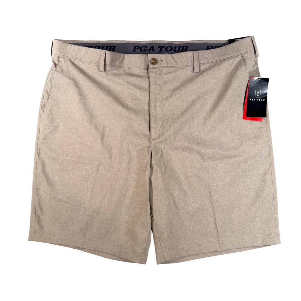 PGA Tour Golf Shorts Mens 42 Khaki Heather Stretch Active Waistband Performance
